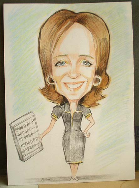 Шарж женщины бухгалтера, нарисованный Мишелем на корпоративе Минск
