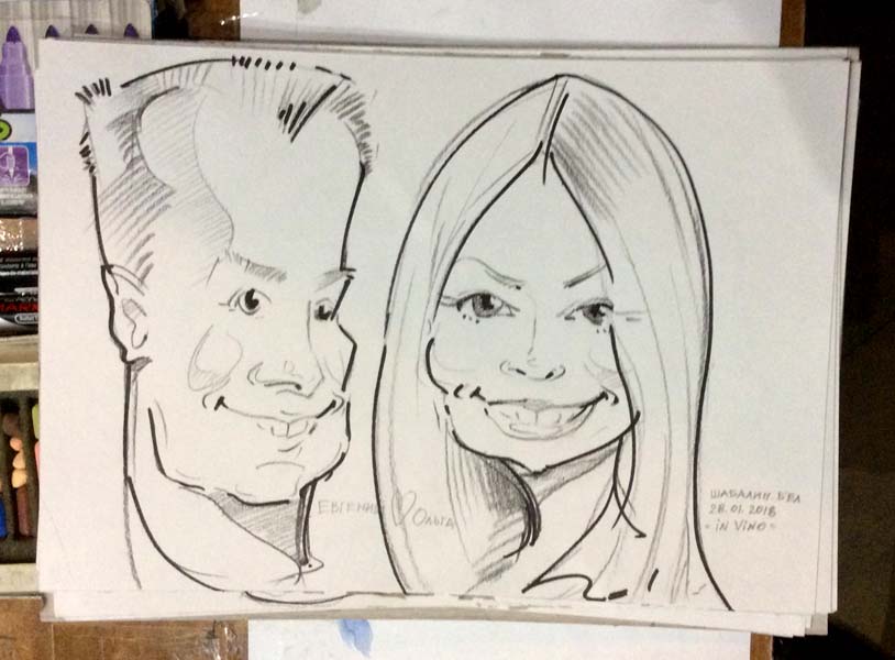 Шарж Евгения и Ольги нарисованный за пять минут Мишелем 
