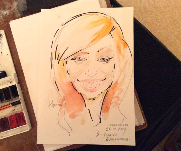 Свадебный шарж Ирины пастелью и фломастерами