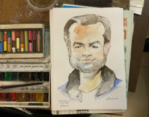   Легкая небритость придает шарм изображению, Михаил Шабалин, шаржист Минск, шаржист на мероприятие