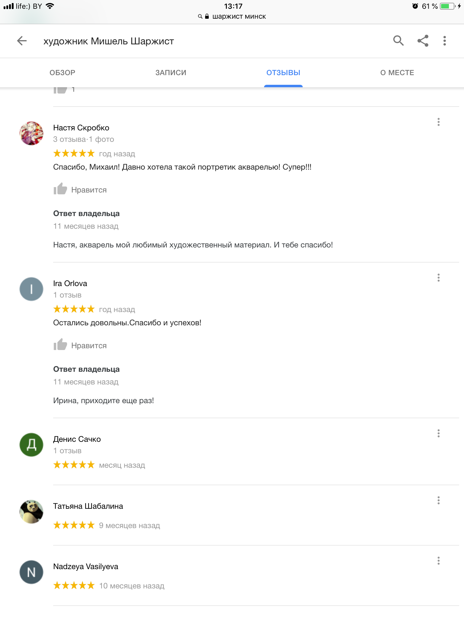 Отзыв о художнике Мишеле 